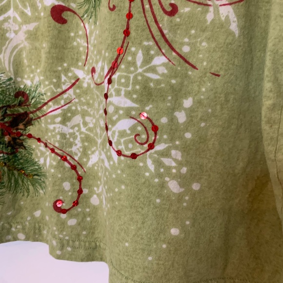 Collections Etc V Neck 3/4 Sleeve Green Blouse with Cardinal Design Size XL - Picture 6 of 8